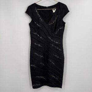 Tadashi Shoji Beaded Bandage Bodycon Cocktail V-neck Midi Dress Women's L